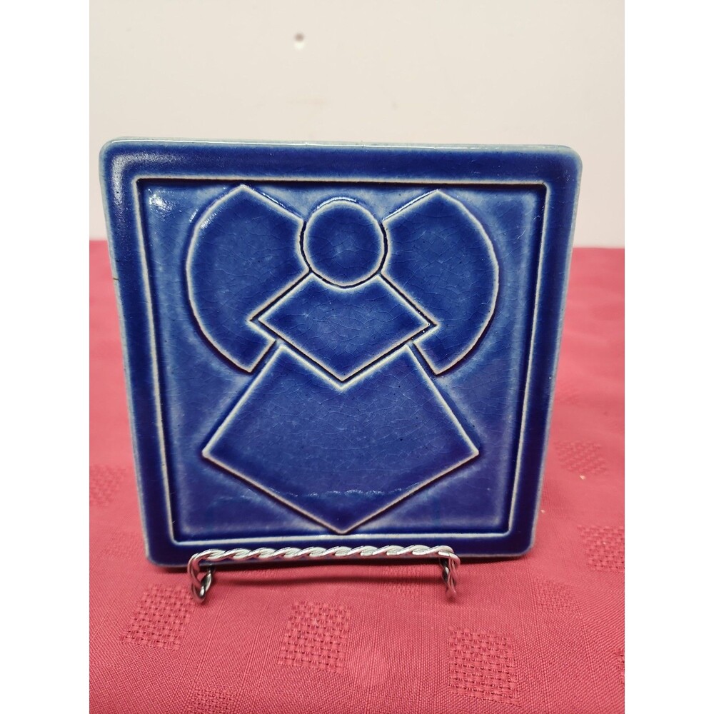 Vintage 2002 Pewabic Angel Tile 6 Inch Ocean Glaze Minimalist Geometric Detroit